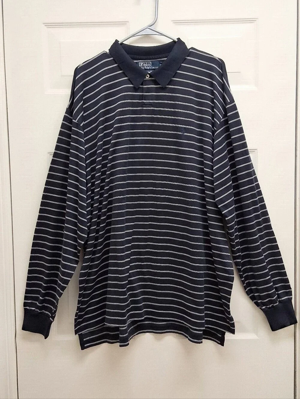 VTG Polo Ralph Lauren Mens Shirt Stripes Pima Cotton XXL Blue 90s Preppy Classic
